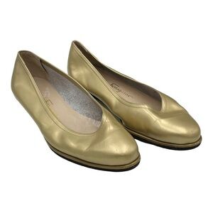 Salvatore Ferragamo Boutique‎ Metallic Patent Slip on Leather Flat Sz Wedge Sz 8